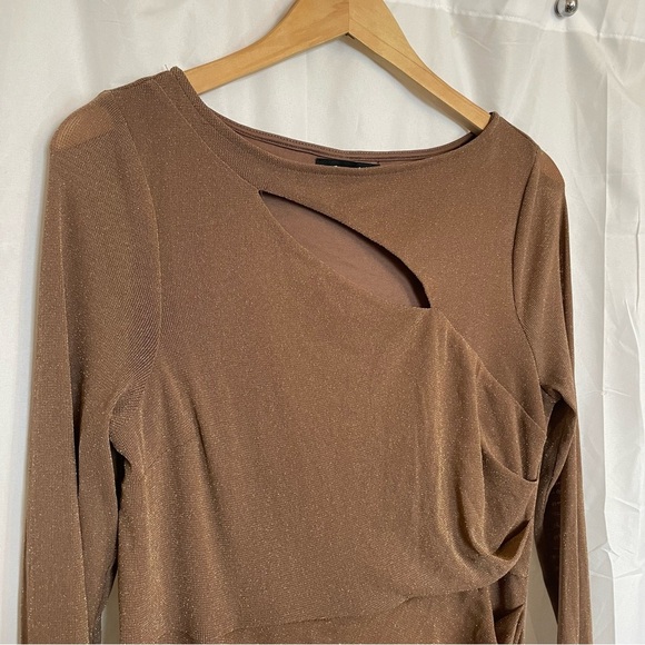 CANDALITE Women’s Brown Sparkle Cut Out Floor Length Body Con Dress Size Med - Picture 5 of 12